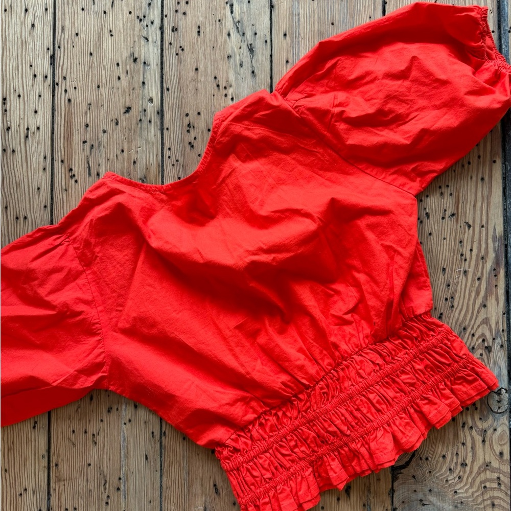 Never worn Bright red Cropped blouse, don’t need